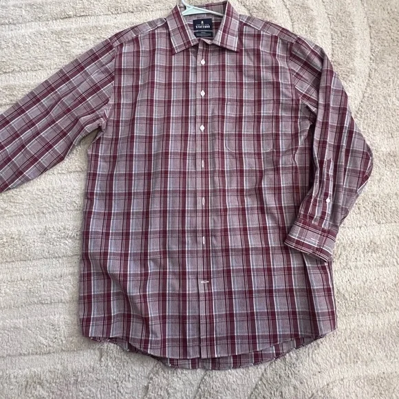 RED White and Blue Checkeed, Gingham Long Sleeve Stafford regular fit shirt - Picture 1 of 5
